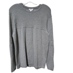 Helmut Lang Cashmere Cotton Blend Contrasting Stitch Crewneck Sweater in Gray M